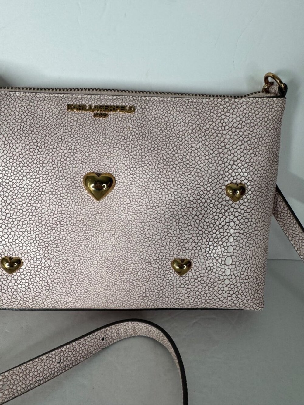 NWT Karl Lagerfeld Paris Adele Crossbody Bag in Dusty Pink Vegan Leather Zip Top - Picture 3 of 6